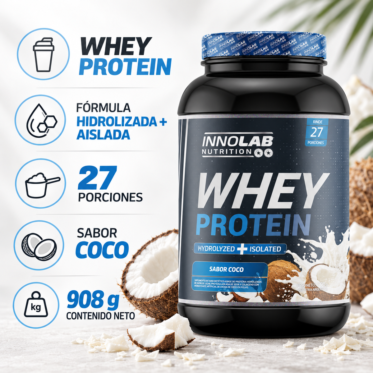 Whey Protein Coco (Hydrolyzed + Isolated) 908g (27 Servings)