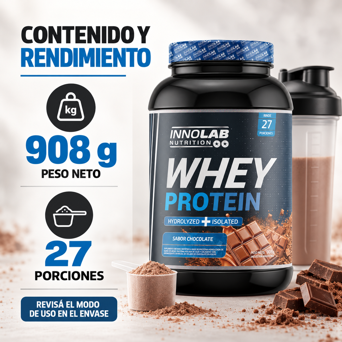 Whey Protein Aislada e Hidrolizada Chocolate 908 g
