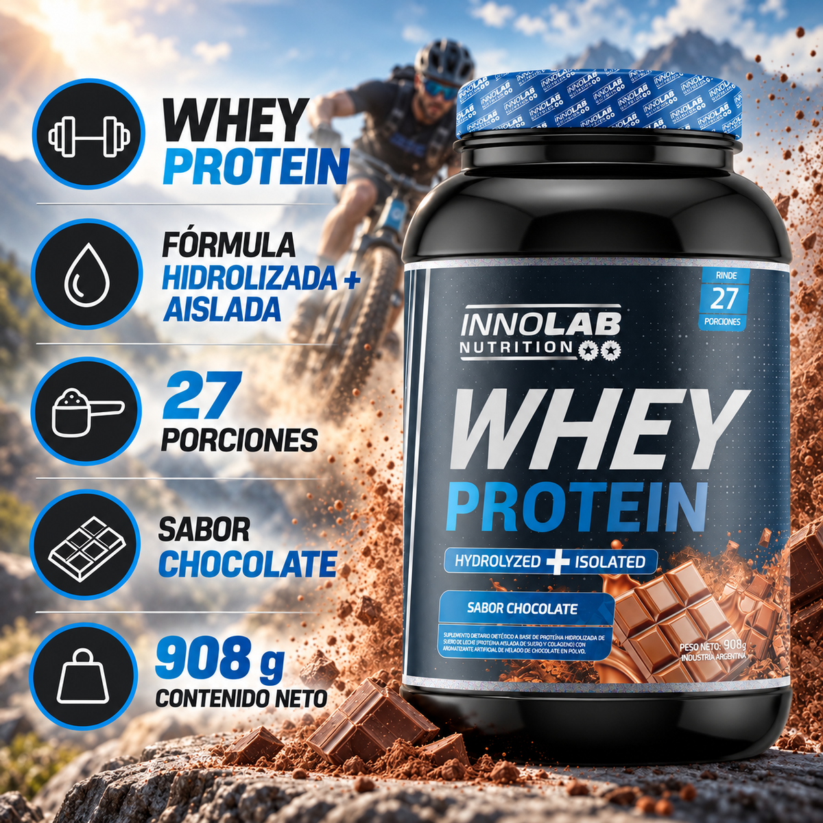 Whey Protein Aislada e Hidrolizada Chocolate 908 g