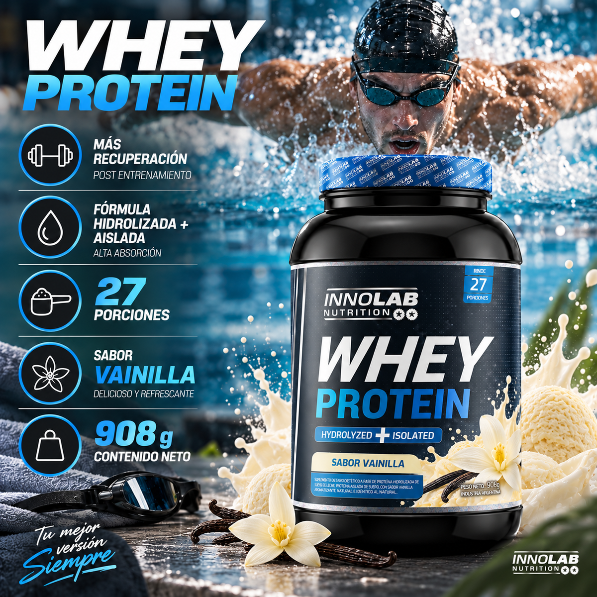 Whey Protein Vainilla (Hydrolyzed + Isolated) 908g (27 Servings)